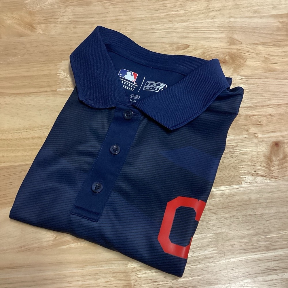 Mens MLB TX3 Cool performance‎ shortsleeved Cleveland Baseball Polo Large navy